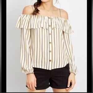 Maurices Yellow White Stripe Button Cold Shoulder Too Size 2X